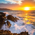 Golden Sunset On The Rocky Oceanfront Royalty Free Stock Photo