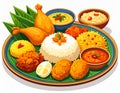 Vibrant Illustrated Indonesian Rice Plate Royalty Free Stock Photo