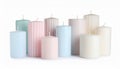 Assorted Pastel Pillar Candles on White Background Royalty Free Stock Photo