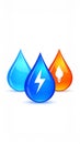 3D icons representing fire, water and electricity with a shiny look on a white background Royalty Free Stock Photo