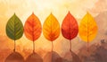 Bright and simple autumn leaves in warm colors. Solid cartoon leaves for seasonal des Royalty Free Stock Photo