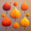 Bright and simple autumn leaves in warm colors. Solid cartoon leaves for seasonal des Royalty Free Stock Photo