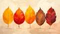 Bright and simple autumn leaves in warm colors. Solid cartoon leaves for seasonal des Royalty Free Stock Photo