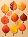 Bright and simple autumn leaves in warm colors. Solid cartoon leaves for seasonal des Royalty Free Stock Photo