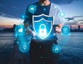 Cybersecurity protects against breaches, hackers and network attacks by using strong Royalty Free Stock Photo