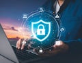 Cybersecurity protects against breaches, hackers and network attacks by using strong Royalty Free Stock Photo