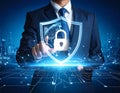 Cybersecurity protects against breaches, hackers and network attacks by using strong Royalty Free Stock Photo