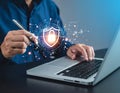 Cybersecurity protects against breaches, hackers and network attacks by using strong Royalty Free Stock Photo