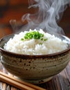 Warm Steam over White Rice in Soft Natural Light Royalty Free Stock Photo