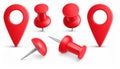 3d red pin. Plastic matching push pins, point markers, needle and round-headed fasten Royalty Free Stock Photo
