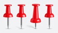 3d red pin. Plastic matching push pins, point markers, needle and round-headed fasten Royalty Free Stock Photo
