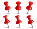 3d red pin. Plastic matching push pins, point markers, needle and round-headed fasten Royalty Free Stock Photo
