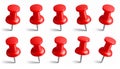 3d red pin. Plastic matching push pins, point markers, needle and round-headed fasten Royalty Free Stock Photo
