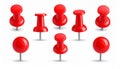 3d red pin. Plastic matching push pins, point markers, needle and round-headed fasten Royalty Free Stock Photo