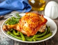 Roasted chicken and green beans Royalty Free Stock Photo