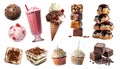 Collection of sweets candy dessert treats, ice cream, milkshake cake, cupcake, chocolate profiterole, transparent cutout PNG Royalty Free Stock Photo