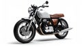 Retro cafe racer on white backdrop, 3 4 angle with chrome shine Royalty Free Stock Photo