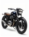 Retro cafe racer on white backdrop, 3 4 angle with chrome shine Royalty Free Stock Photo