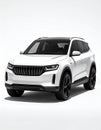 Hybrid SUV front-angle studio shot on pure white background Royalty Free Stock Photo