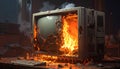Catastrophic System Failure: Old Computer in Flames Royalty Free Stock Photo