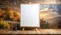 Blank Canvas on Easel with Autumn Landscape Backdrop Royalty Free Stock Photo