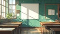 Vintage Classroom Interior with Sunlight Royalty Free Stock Photo