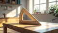 Wooden Drafting Triangle on Desk Royalty Free Stock Photo