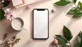 Elegant Phone Mockup with Coffee and Floral Decor Royalty Free Stock Photo