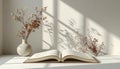 Open Book and Dried Flowers in Sunlight Royalty Free Stock Photo