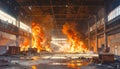 Industrial Warehouse Engulfed in Massive Fire Royalty Free Stock Photo