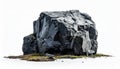 Near a jagged, dark gray, huge boulder, like basalt on a white background Royalty Free Stock Photo