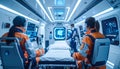 Futuristic space-themed medical facility interior. Royalty Free Stock Photo
