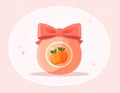 Beautiful cartoon candy with a peach ribbon and packaging. Sweet in flat vector style Royalty Free Stock Photo
