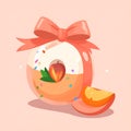 Beautiful cartoon candy with a peach ribbon and packaging. Sweet in flat vector style Royalty Free Stock Photo