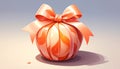 Beautiful cartoon candy with a peach ribbon and packaging. Sweet in flat vector style Royalty Free Stock Photo