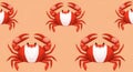 A repeating pattern of red crabs with white undersides against a soft orange background. Royalty Free Stock Photo