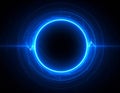 The circular energy ring emits internal radiation. Light beam curves transform Royalty Free Stock Photo
