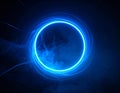 The circular energy ring emits internal radiation. Light beam curves transform Royalty Free Stock Photo