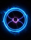 The circular energy ring emits internal radiation. Light beam curves transform Royalty Free Stock Photo
