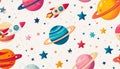 Cartoon Space Pattern with Planets and Rockets Royalty Free Stock Photo
