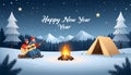 Happy New Year Winter Camping Scene Royalty Free Stock Photo
