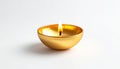 Golden Diya Oil Lamp with Burning Flame on White Background Royalty Free Stock Photo