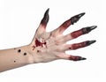 Scary monster on white background, closeup of hand. Halloween character Royalty Free Stock Photo