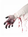 Scary monster on white background, closeup of hand. Halloween character Royalty Free Stock Photo