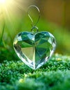 Faceted Crystal Heart on Frost-Green Winter Surface Royalty Free Stock Photo