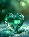 Faceted Crystal Heart on Frost-Green Winter Surface Royalty Free Stock Photo