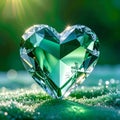 Faceted Crystal Heart on Frost-Green Winter Surface Royalty Free Stock Photo