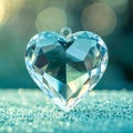 Faceted Crystal Heart on Frost-Green Winter Surface Royalty Free Stock Photo