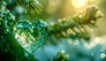 Faceted Crystal Heart on Frost-Green Winter Surface Royalty Free Stock Photo