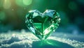Faceted Crystal Heart on Frost-Green Winter Surface Royalty Free Stock Photo